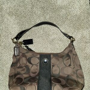 Coach Brown and Black Signature Shoulder Bag